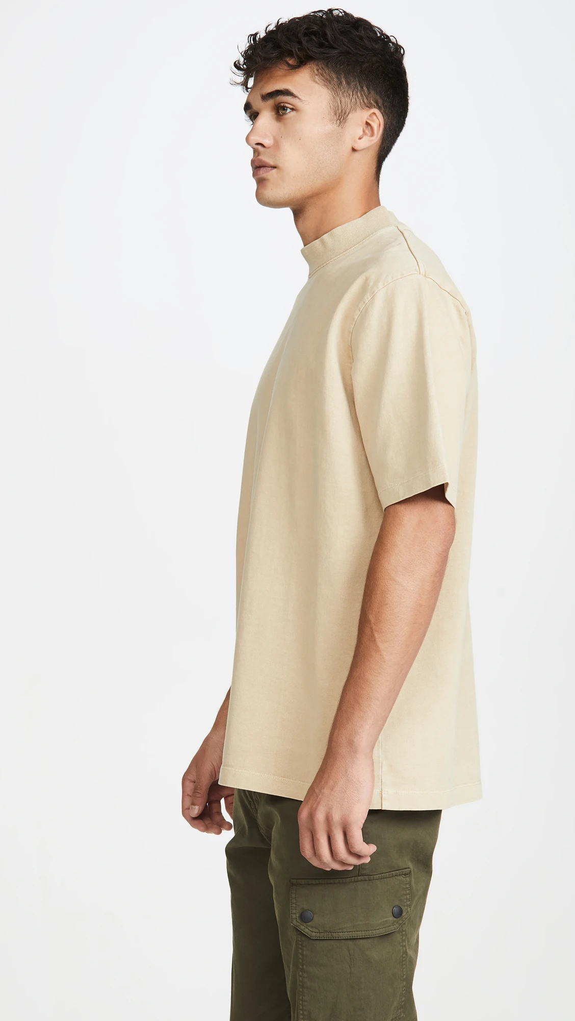 
Custom High Quality baju kaos turtle neck heavy weight T-shirts 100% cotton plan Oversized baggy mock neck t shirt 