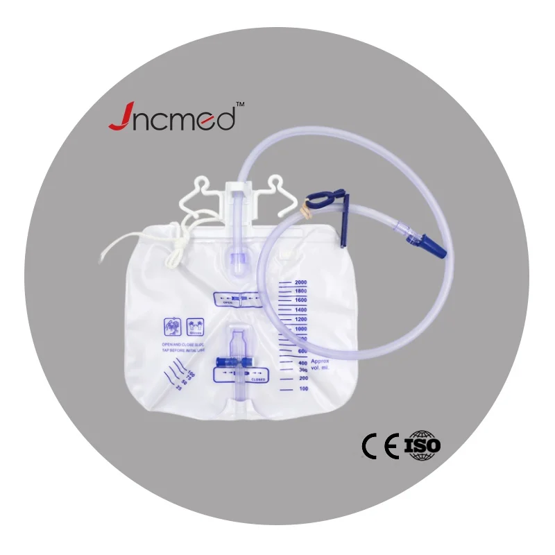JCMED 2000ml Urine Drainage Bag with Integrated Bag Hanger and Lever Tap Sterile Catheter Night Bags