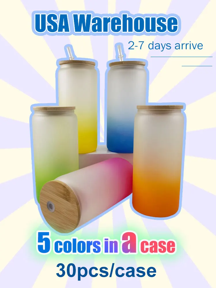 Us warehouse 20oz frosted glass mug custom logo hand blown Double Wall Clear Borosilicate Glass Cup