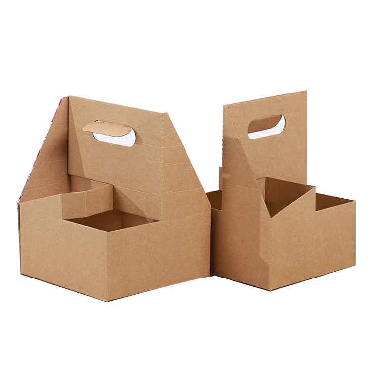 
Custom logo printed disposable paper cup holder take away kraft paper cup holder 