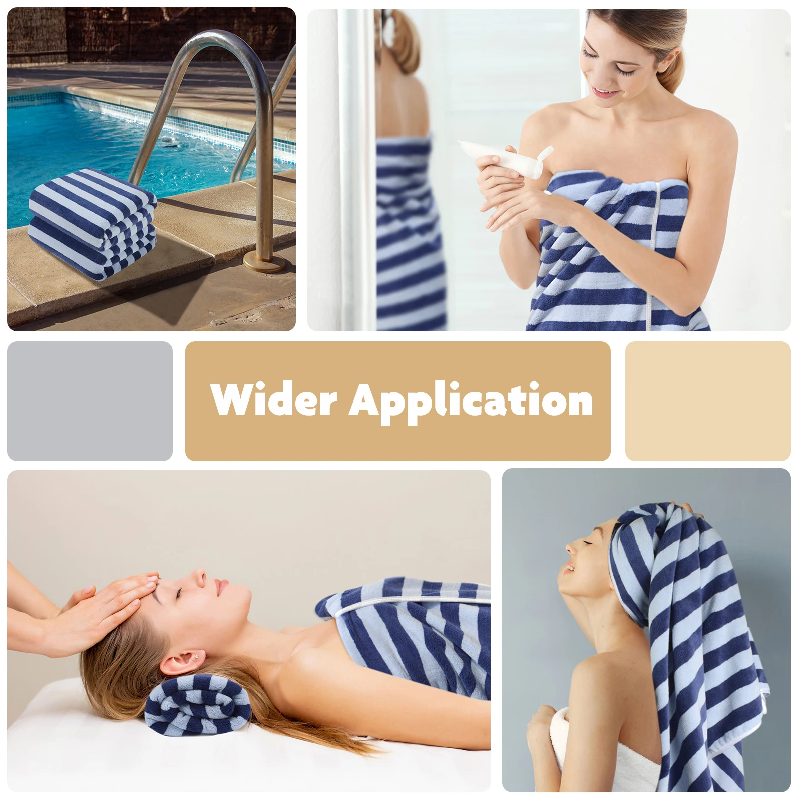 Wholesale Large Microfiber Hotel Bule Stripe Pool Bath Towel For Outdoor