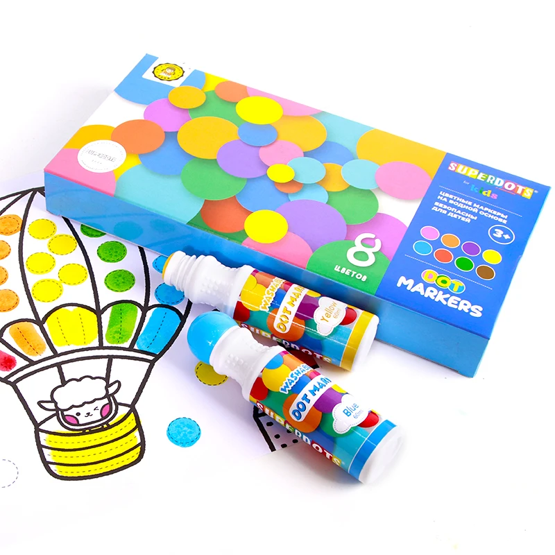 Russian 8 colors Washable Dot Markers Pen Set Kids DIY Graffiti Drawing Markers painting ink bottle for paint