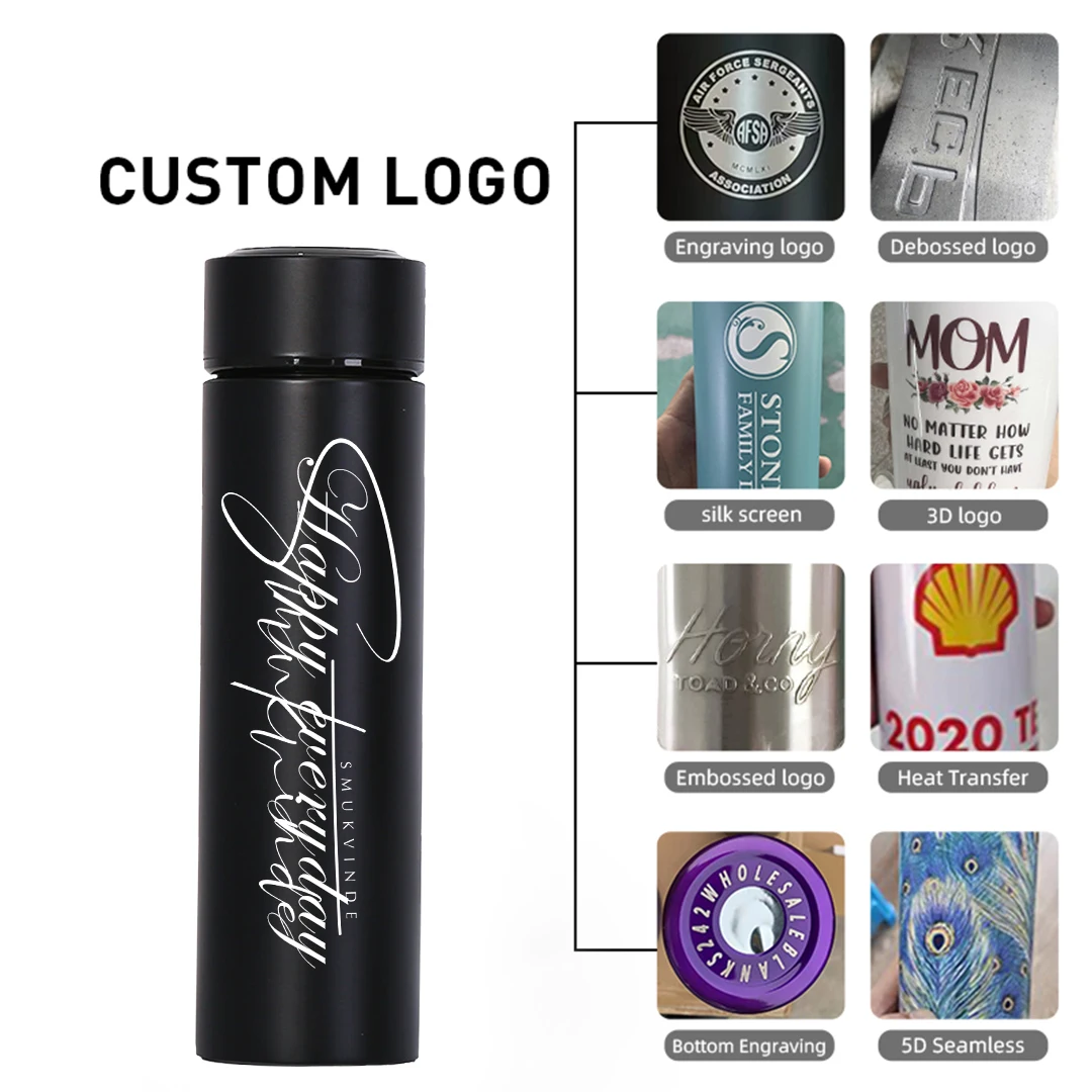 2024 Custom Logo 500ml Thermo Bottle Thermal Cup Vacuum Flasks Stainless Steel Gift Thermos Led Temperature Smart Water Bottle