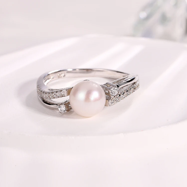 Kammy 7.5-8mm Luxury Jewelry Freshwater Pearl 925 Silver Adjustable Minimalist Jewelry Wedding And Engagement Rings For Women