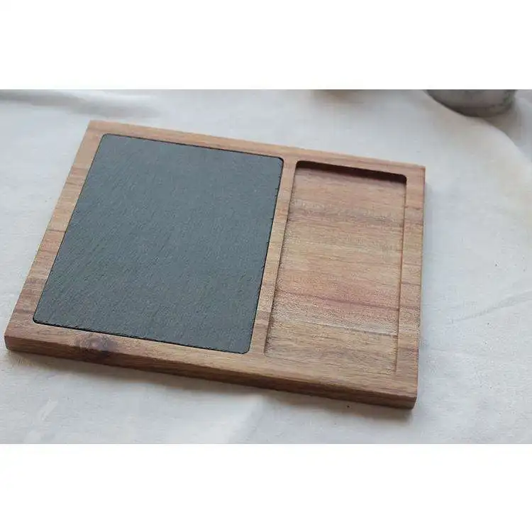 Buffet wedding banquet useful natural slate stone wood material decorative plate dish