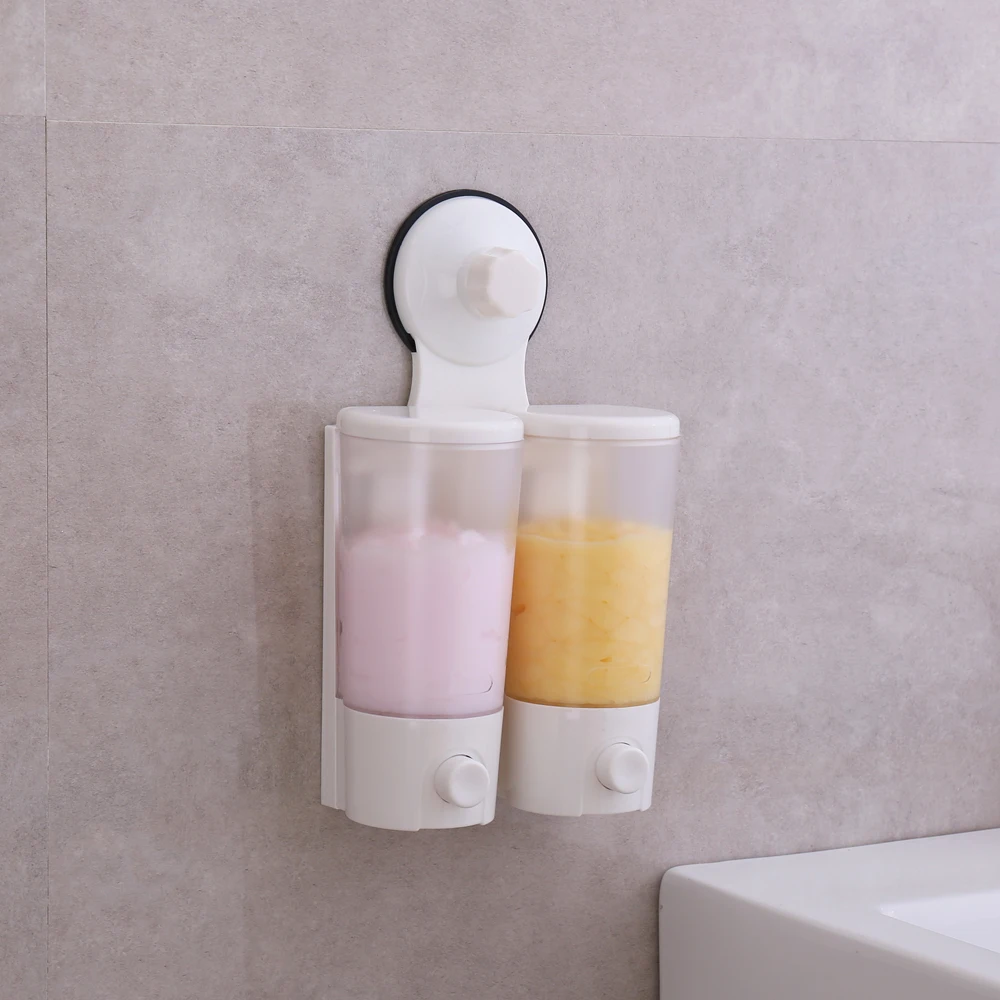 
New design Magic Suction Cup Wall Mounted Double Liquid Soap Dispensers hand Press toilet equipment hand sanitizer dispenser 