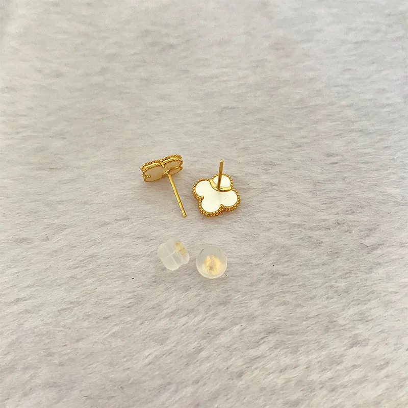 Pierce Stone Tiny Stud 14K 18K Pure Gold Solid Flower Shape Clover Ear Piercing Studs Black Jade Earrings Piercing Jewellery