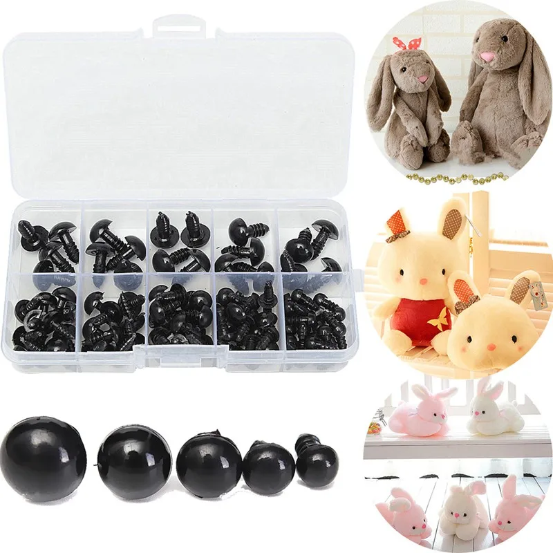 180pcs/box 6-12mm Black Plastic Safety Eyes For Teddy Bear Doll Animal Crafts Box Doll Cartoon Animal Puppet Crafts Wholesale