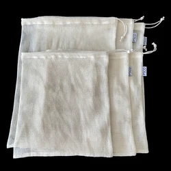 Customized Label Washable Natural Drawstring Cotton Mesh Shopping Bags Sets