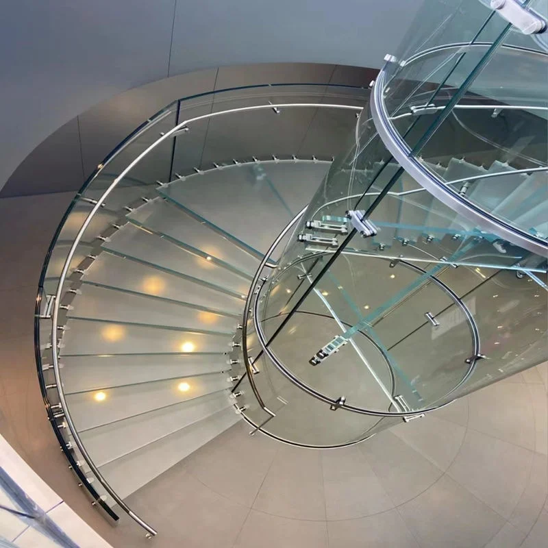 VIKO All Glass Staircase With Stainless Steel Handrail Curved Staircase