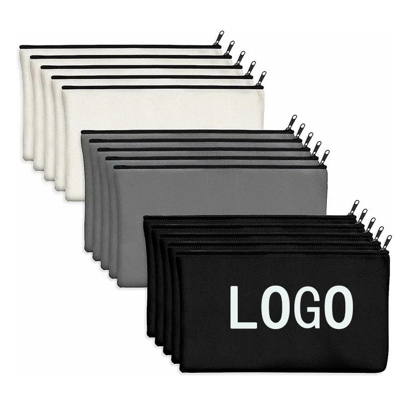 Multi-Purpose Blank Canvas DIY Craft Pouches - Cotton Invoice Bill Zipper Bag Cosmetic & Makeup Bags