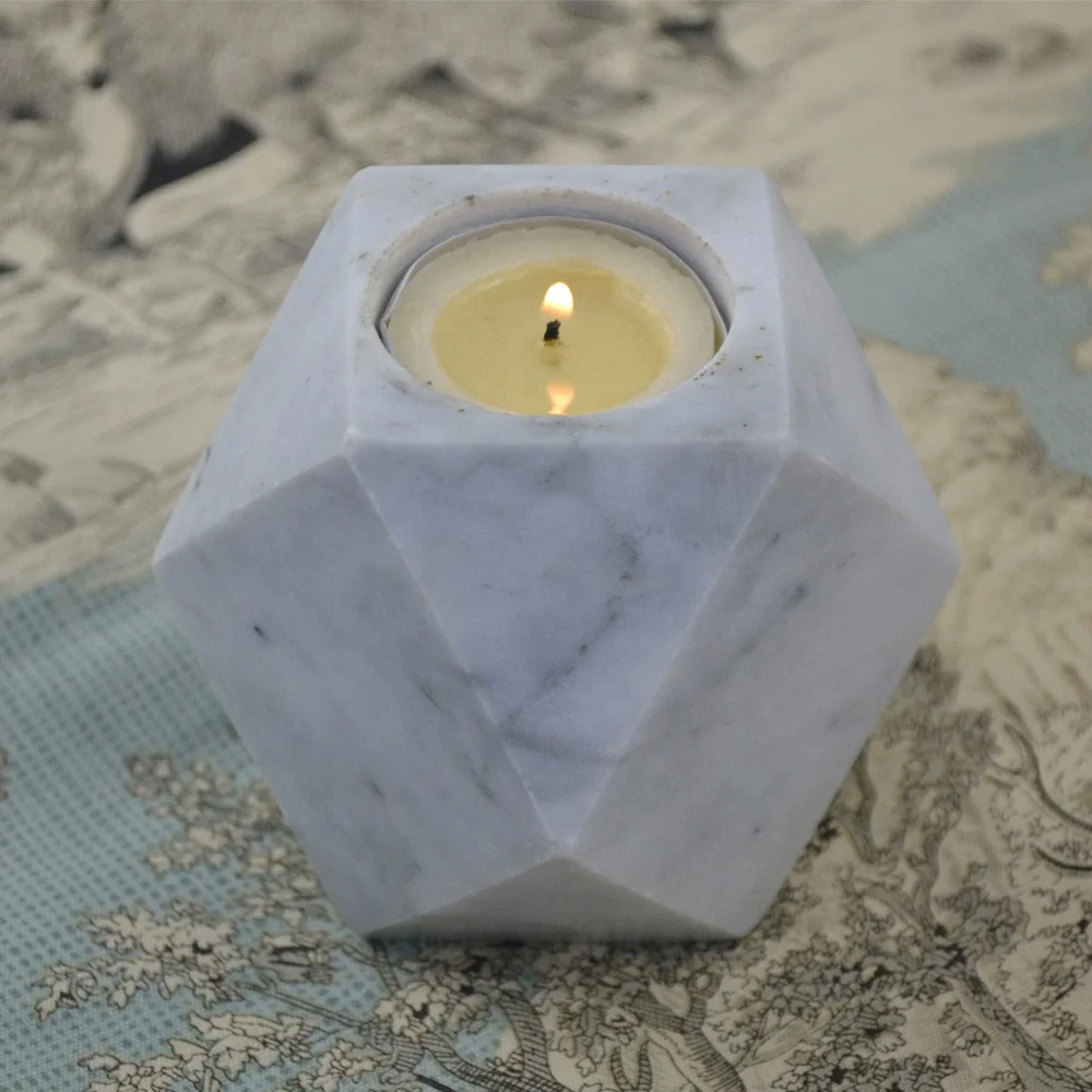 
 Подсвечник из натурального мраморного камня, подсвечник многоугольной формы  