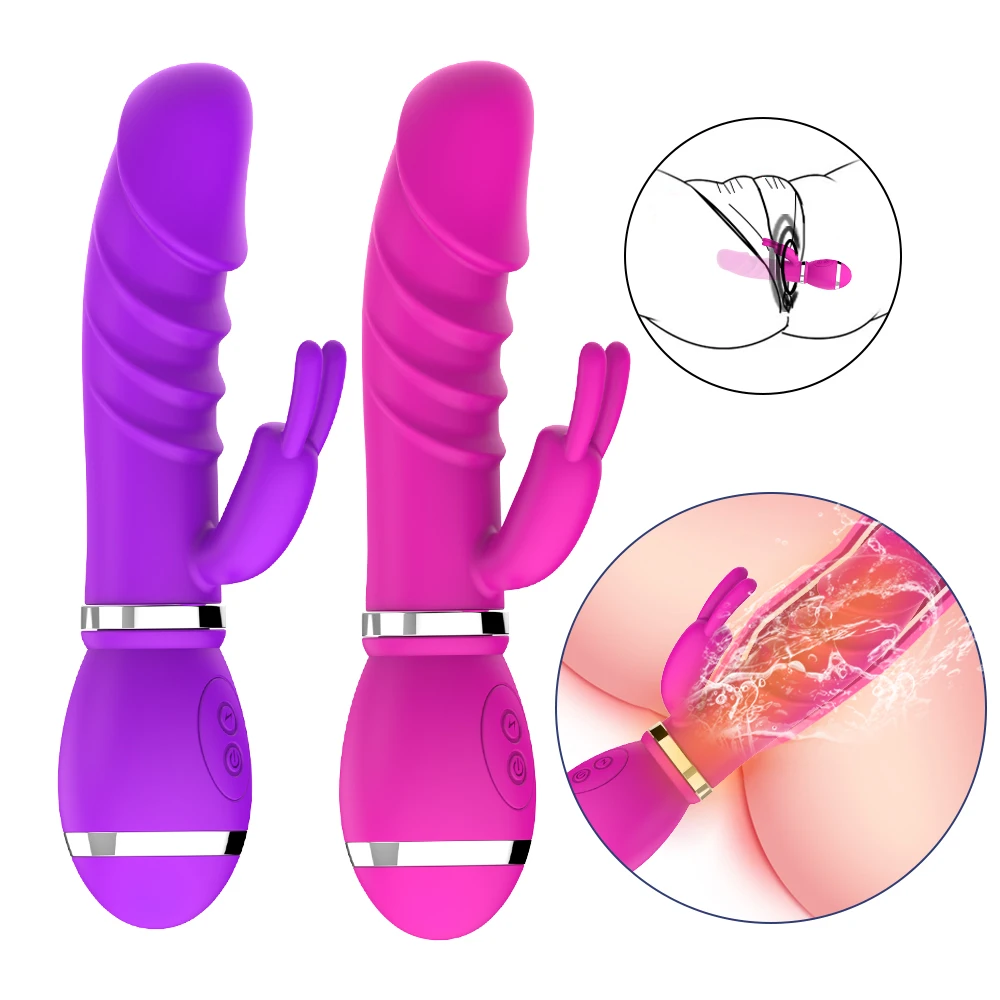 USB Rechargeable Silicone Rabbit Vibrator Dildo Sex Toy Lily Double Rabbit Vibrator For Women