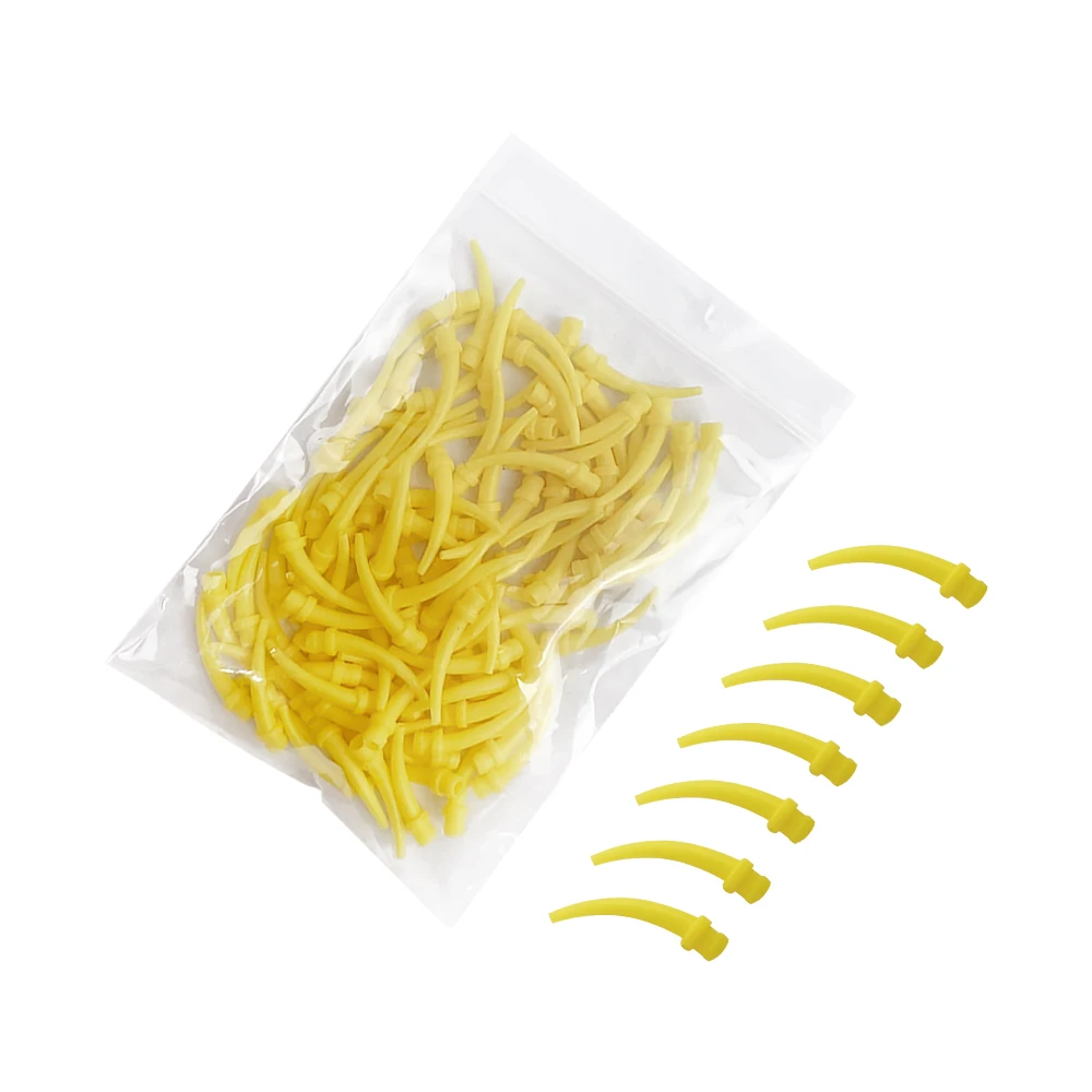 Silicon Dental Impression Material Mixing Tips Yellow Disposable Tube Dentistry Rubber Conveying Mixing Head Nozzle