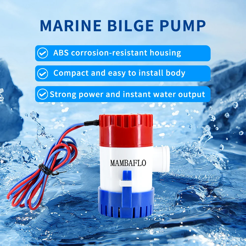 MAMBAFLO 12V/24v DC 500GPH Electric Bilge Water Pump For Boat Pump,Type high flow rate Submersible Pump,manual sea water pump