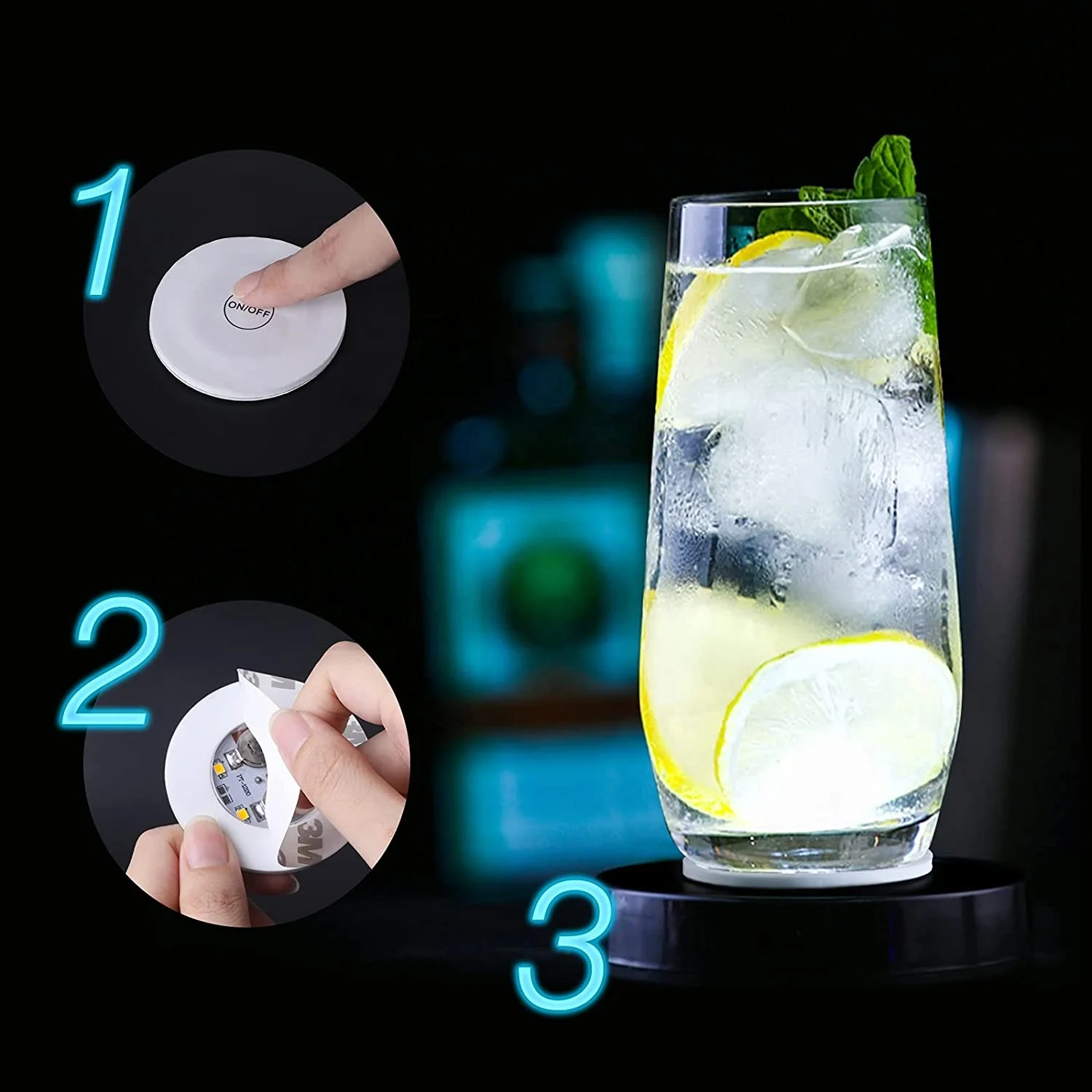 Creativity Party Supplies Eva Led Coaster Glowing Cup Light Sticker Glow In The Dark Light Up Coaster for Nightclubs Parties