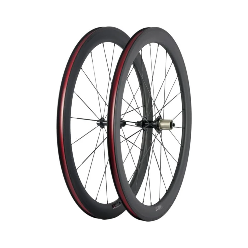 Alloy Racing Bike Wheelset 700c Carbon Fiber Road Bike Wheels 50mm Clincher with 3-Spoke V Brake System Tubular Rim 23mm Width