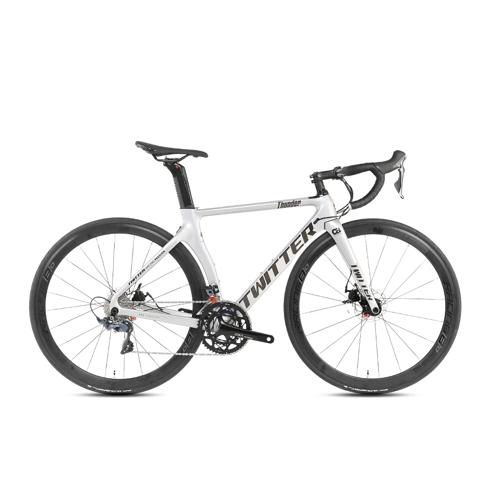 Twitter Thunder men 700c white color t800 carbon fiber road bike with disc brakes 54cm