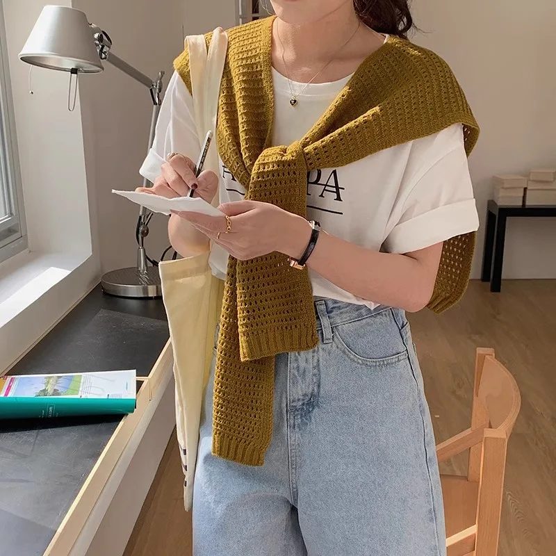 Newest Design Solid Color Scarf Wraps Shawls With Sleeves Collar Knitted Shawl Women Cape Wholesale Poncho For Casual