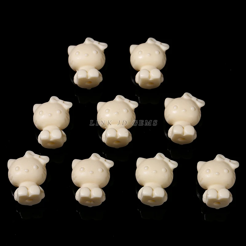 JD Wholesale Handmade Carved Natural Natural Phytelephas Macrocarpa Ivory Nut KT Cat Shape Spacer Beads for Jewelry Making