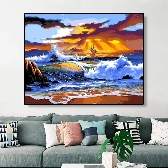 AN8557 DIY  hand made Oil Painting By Number seascape Picture Drawing on Canvas for home decor