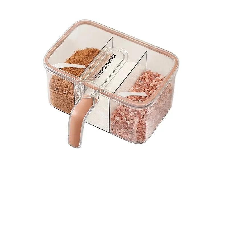 High quality Pink and white seasoning box home kitchen combination set integrated multi-grid salt monosodium glutamate condiment storage