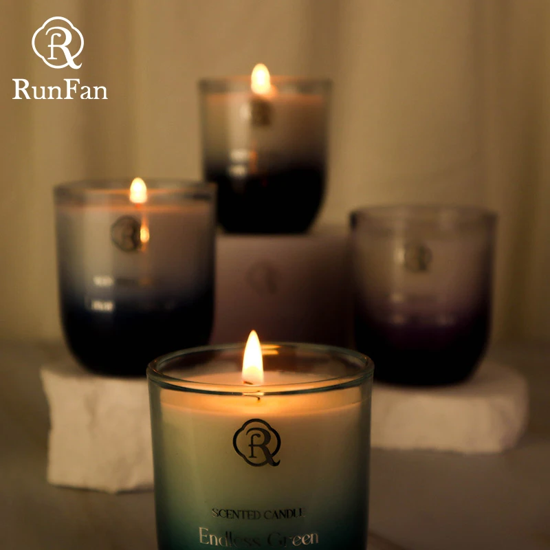 New Design Luxury Gradient Glass Jar Soy Wax Scented Candle With Folding Box