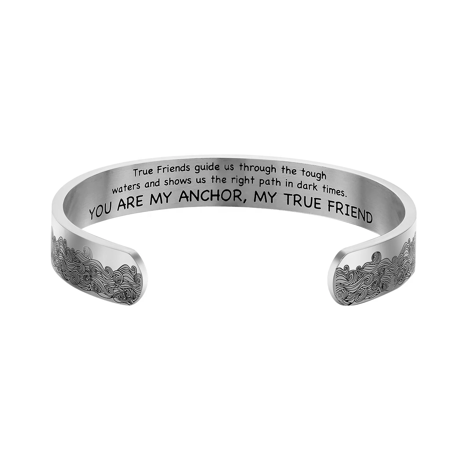 
Wholesale Stainless Steel Bangle sea wave pattern bracelet Custom Engraved text Bracelets 