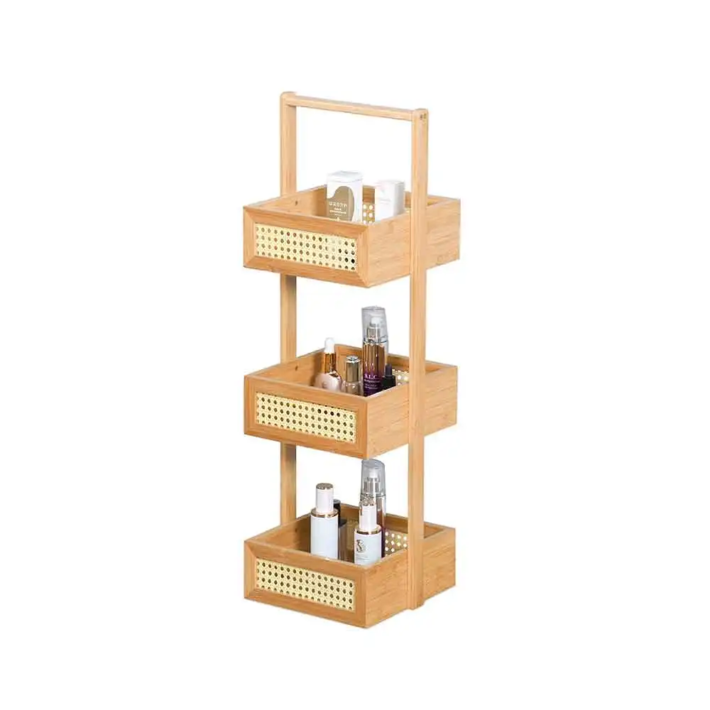 Home Decorative Vegetable Storage Basket 3 Tier Hamper Bamboo Kitchen Baskets Organizer Stand Rack For Fruits Cosmetic Organizer