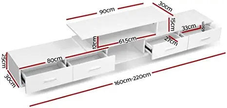 White TV Unit 160-220cm Length Adjustable Entertainment Unit Wooden TV Stand Cabinet
