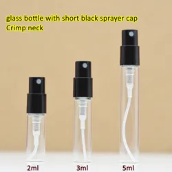 Factory 11mm Crimp Neck  2ml 3ml 5ml New Short Sprayer Sample Clear Glass Perfume Bottles