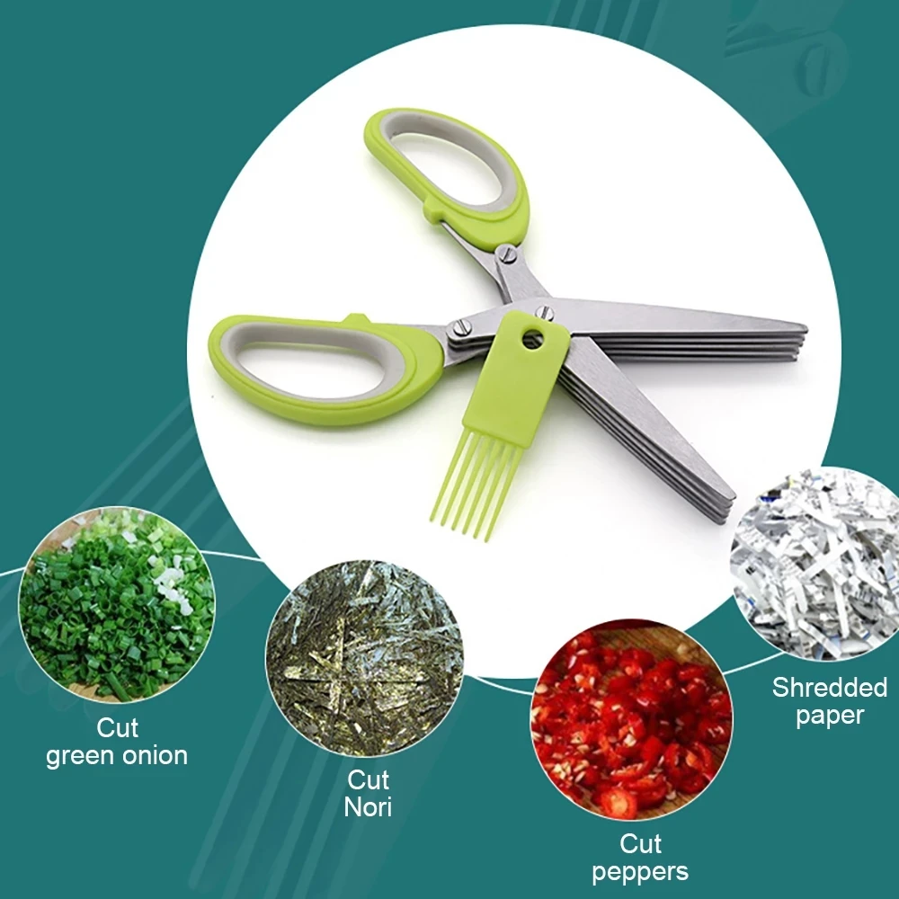 Professional Stainless Steel 5 Blades Kitchen Herb Scissors Shredder Scissors