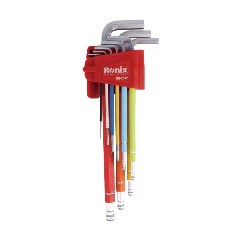 Ronix RH-2042 Model allen wrench with ball end 24 pad hex key ball end straight handle 9pcs 1-10mm extra long arm allen kit