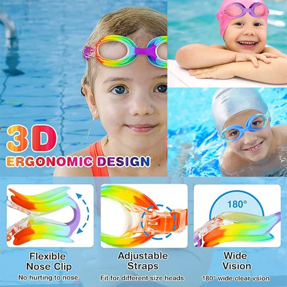 Kids Swimming Goggles, Toddler Swim Goggles No Leaking Anti Fog UV Protection for Boys Girls 3-12 years old