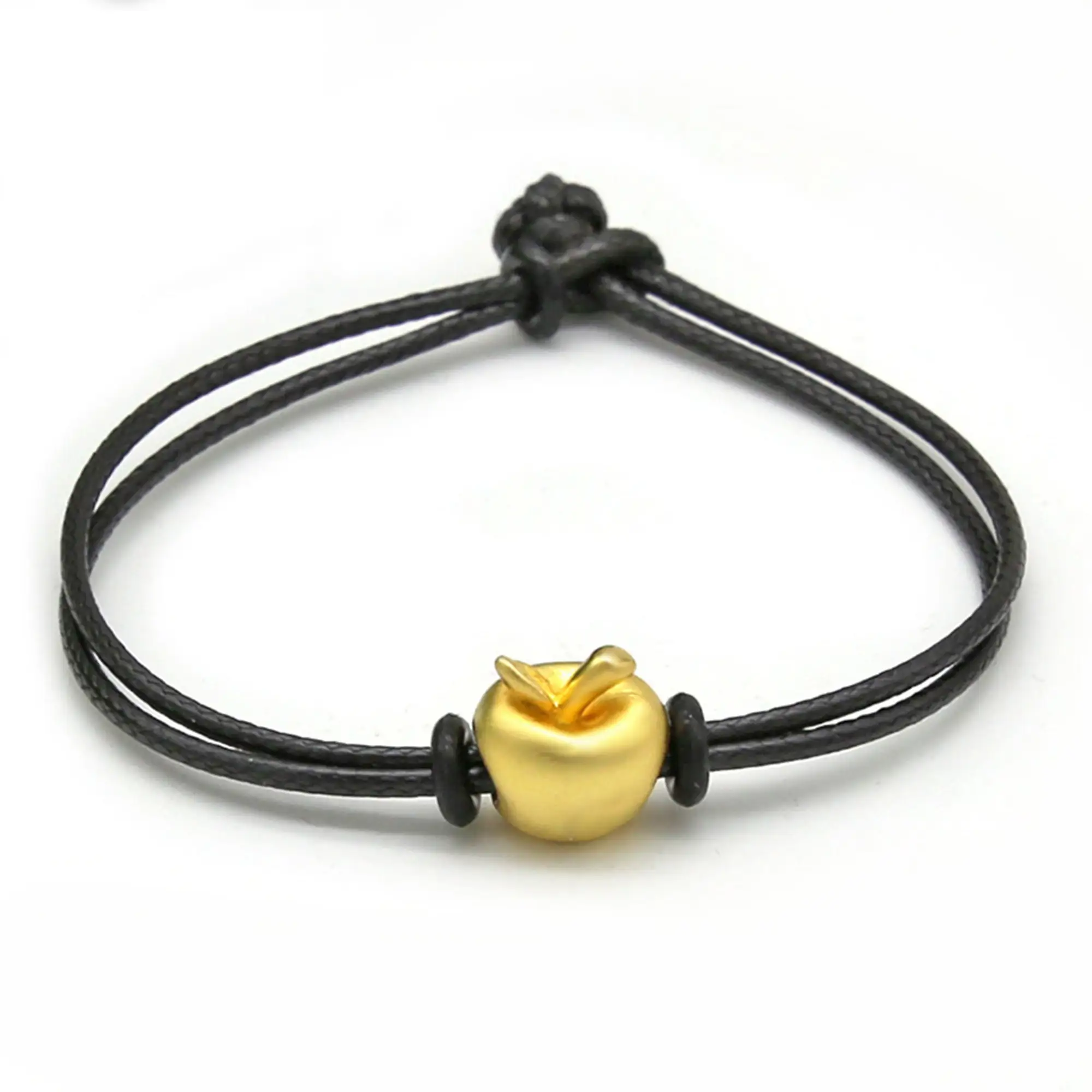 Bracelet multi strings  with braid and medallion, waxed, black polyester rope