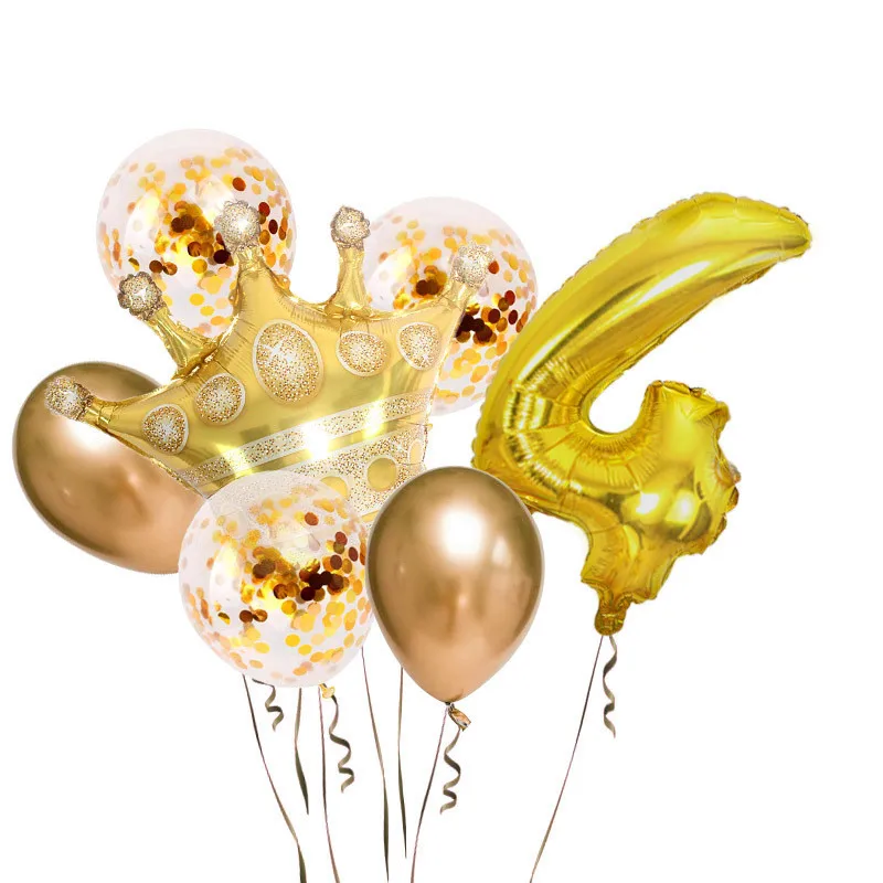 Hot sale Gold Crown Confetti Numbers Birthday  Party Decoration Aluminum Balloon Set