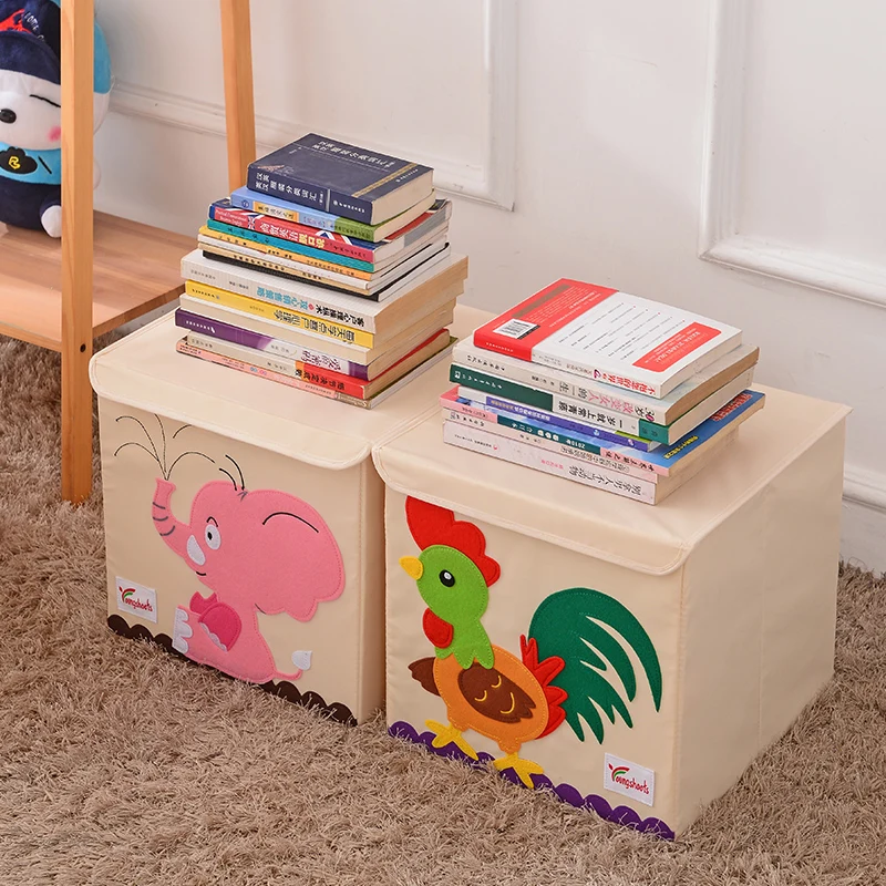 Collapsible Multi Bin Storage Cartoon Toy Fabric Storage Box Cubes with Lid