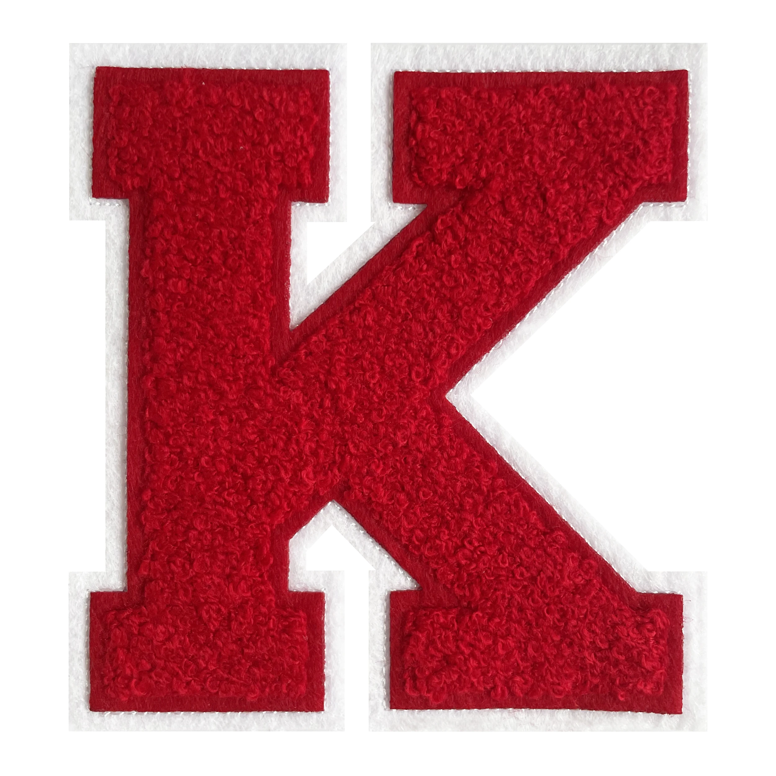 High Quality Stock Fashion Red Letter Chenille Patches Alphabet Badge Towel Embroidery Patches Heat Transfer For Clothing