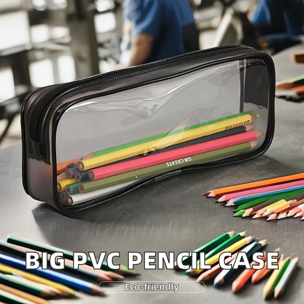 Clear PVC Big Capacity Pencil Case Transparent Pen Bag and Cosmetic Pouch with Zipper for School and Office Gift