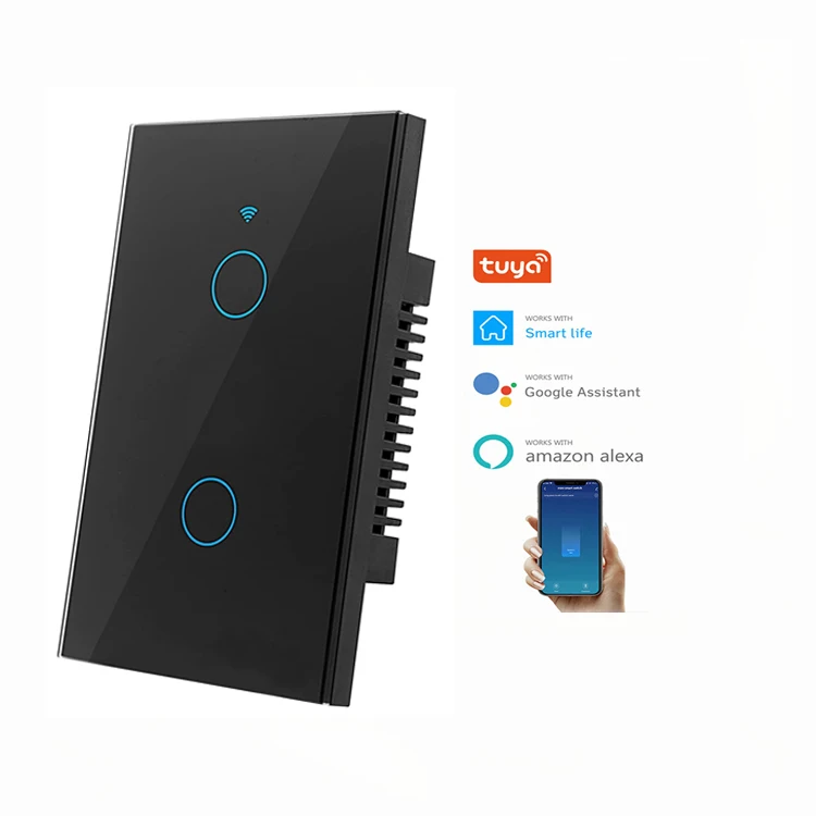 high quality Smart switches work with alexa Tuya Wifi  touch crystal panel 2 gang light switches