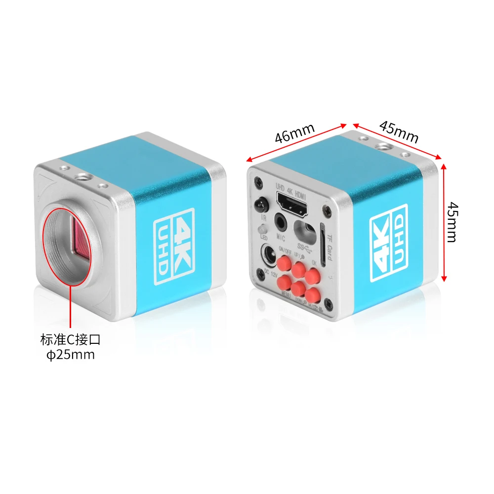 Ultra HD 4K 1080P USB HDMI Digital Microscope Camera +0.7-5X Magnification HD Lens+144LED Ring Light Lamp