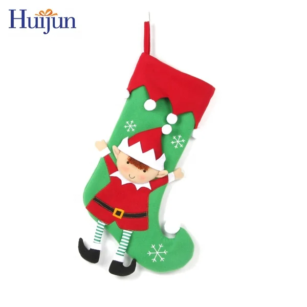 
2020 Lovely 3D Green Fleece Christmas Elf Stocking With Legs Wholesale Gift Bag Christmas Tree Decorations 