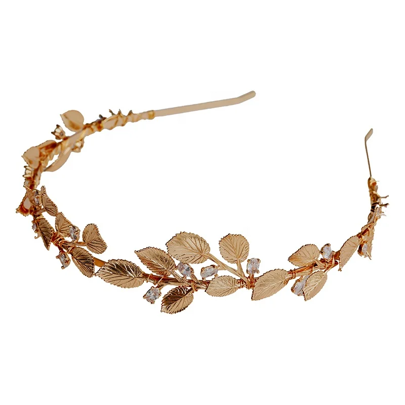 Vintage Boho Style Copper Leaf Zircon Bridal Tiara Crown Wedding Anniversary Party Hairband Accessories Jewelry