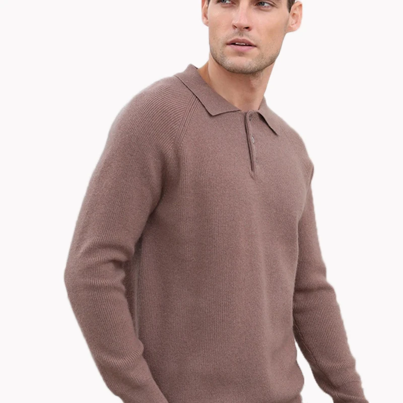 Fashion style polo neck button classic business men sweater wholesale price cashmere jumper men