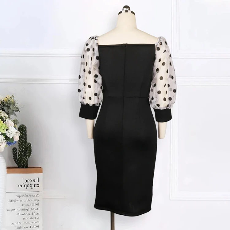 Off Shoulder Polka Dot Mesh Beading Sexy Black Bodycon Women Dresses Gowns Wear Long Evening Party Dress For Event Occasion