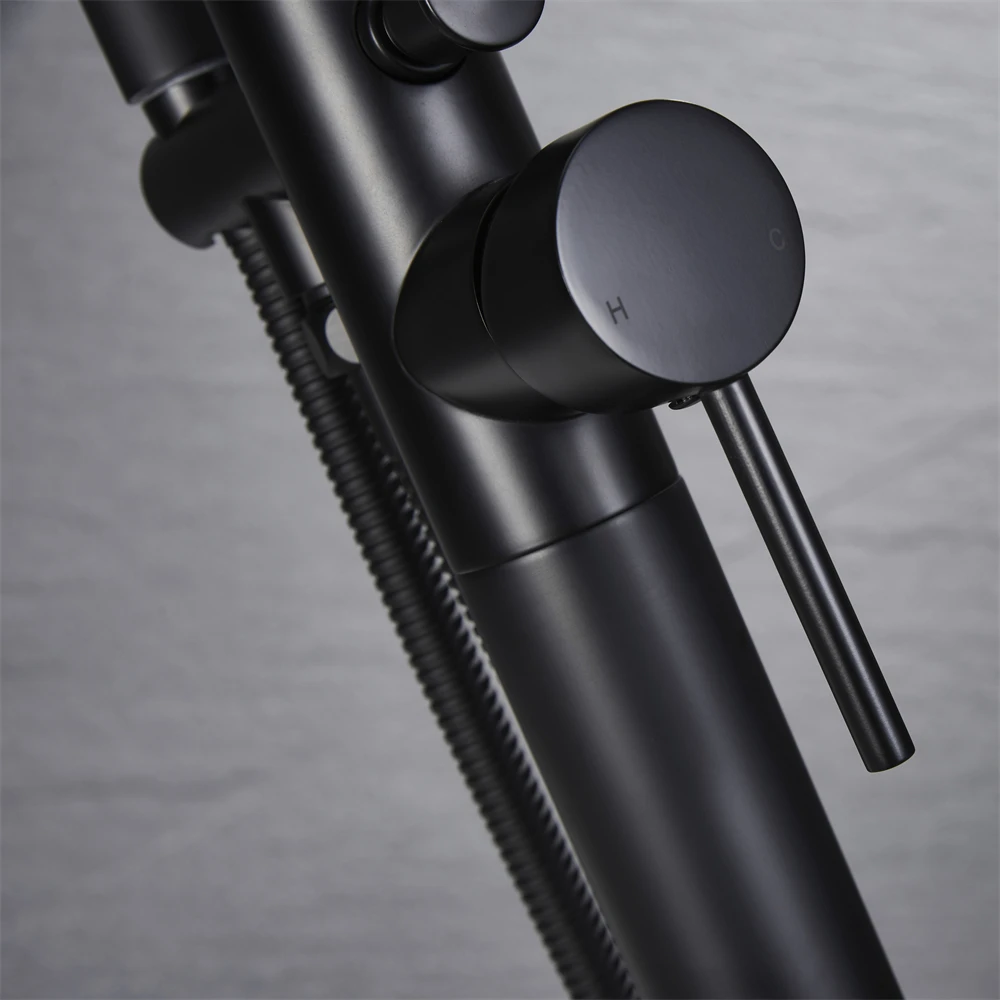 China Factory Supply Freestanding Matt Black Floor Mounted Bathroom Brass Bathtub Faucets With Hand Shower
