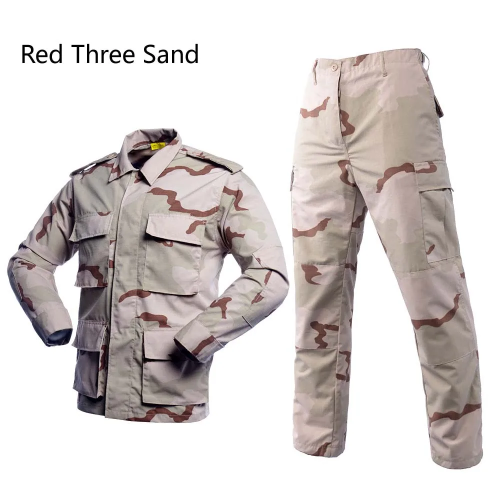 Wholesale Work Training BDU Uniforms Sets Outdoor Rip Top Khaki Camouflage Shirts Cargo Pants Men Tactical Uniform