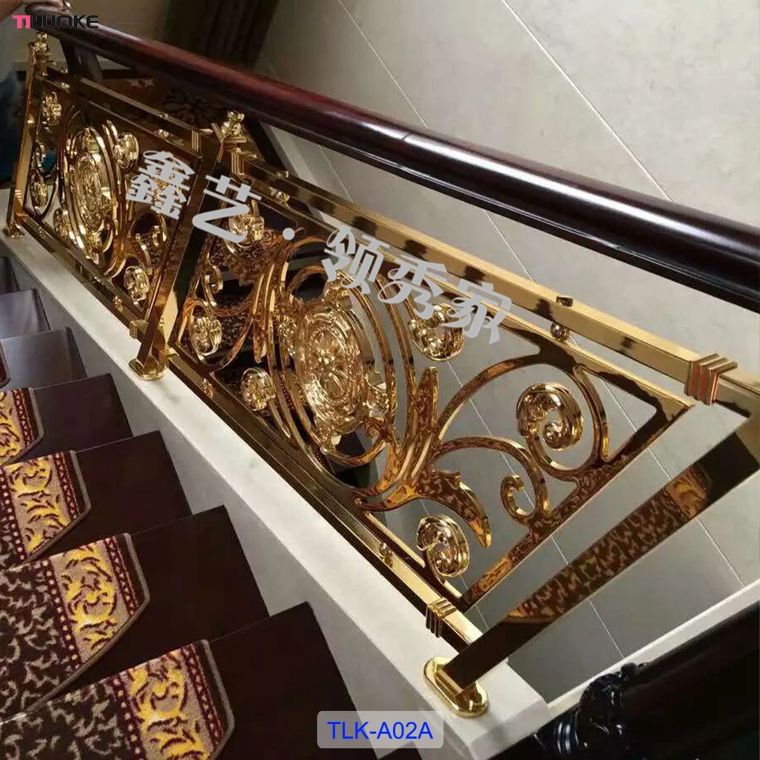 Luxury villa staircase handrail design brass material gold plated indoor decorative stair railings