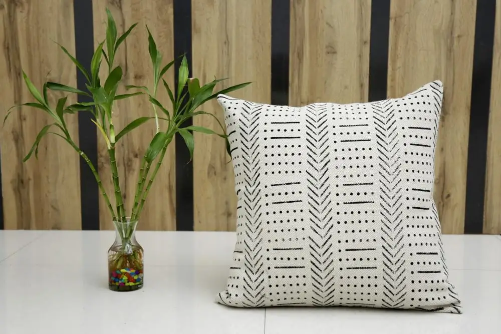 African Print Throw Pillow Cushion Boho Euro Sham White Cotton Pillow Cases Block Print Fabric Hand Made Mud Cloth Cushion Cover