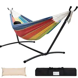 Custom printed portable outdoor hammock rainbow garden travel camping polyester cotton canvas hammock with stand